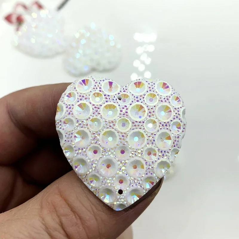 10pcs 35mm resin Heart rhinestone flatback cabochon Gems for DIY jewelry craft wedding decoration 2 holes button -T15