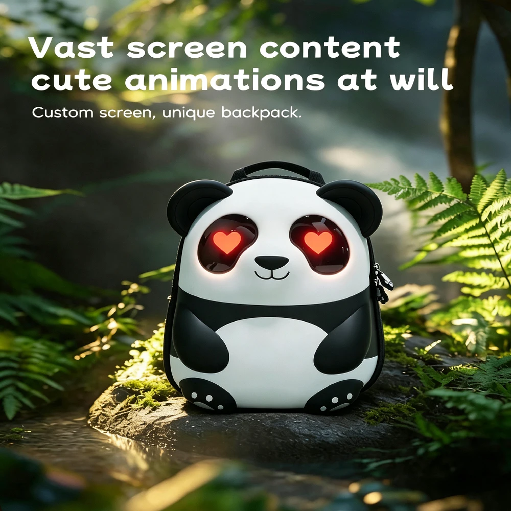 Smart LED Panda Backpack for Girls, DIY Programmable Eye Screen with Bluetooth Sync, Compact Casual Daypack for School