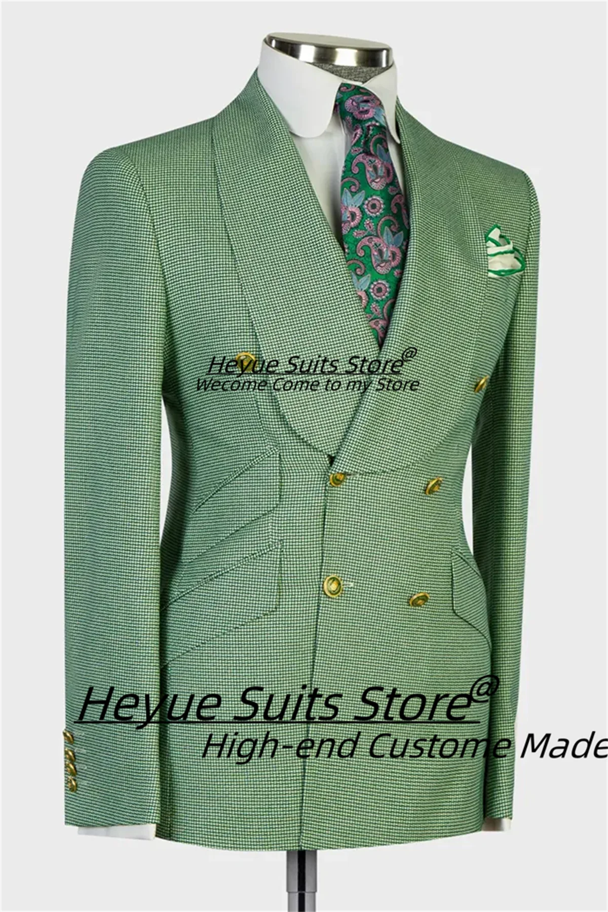 Trajes de hombre de doble botonadura verde a la moda, trajes personalizados ajustados con solapa para novio, esmoquin de boda, conjuntos de 2 piezas, trajes para hombre