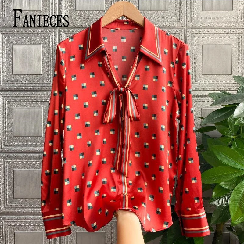 

FANIECES camisas e blusas 한국리뷰많은옷 блузка рубашка женская Spring Fashion V-neck Print Shirt Fashion Autumn Long Sleeve Blouse6540