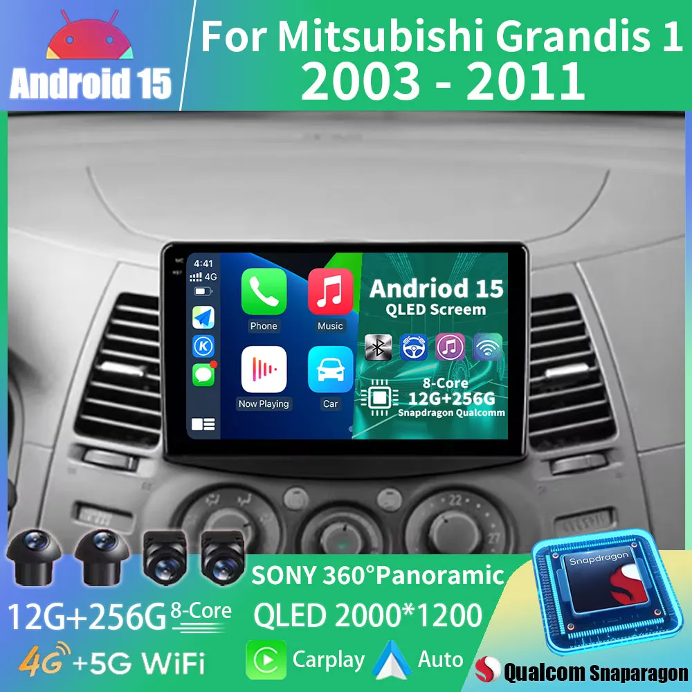 Android 15 Car Radio For Mitsubishi Grandis 1 2003 - 2011 GPS Multimedia Player Navi Head Unit Stereo Wireless Carplay Auto QLED