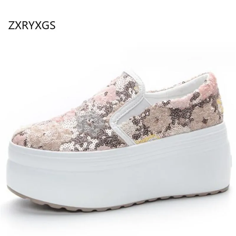 ZXRYXGS-zapatos de lentejuelas con flores para mujer, zapatillas deportivas informales, transpirables, con plataforma y realce, para primavera, 2024