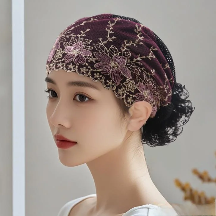 

Faionable Embroidered Lace Hair Scarf White Hair Bun Hat Women's New Sle Headwear Hair Accories Sli Hairband
