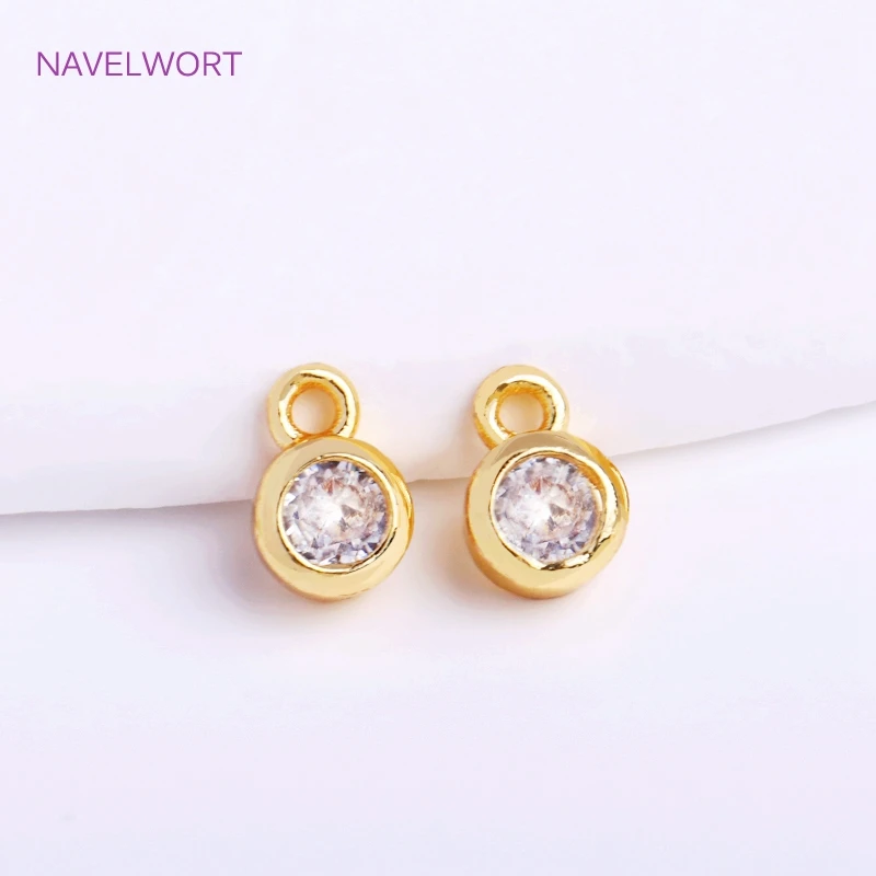 High Quality Brass Metal Tiny Round Pendants 14K Gold Plated Mini Round Faceted CZ-Set Charms For Earring Making Accessories