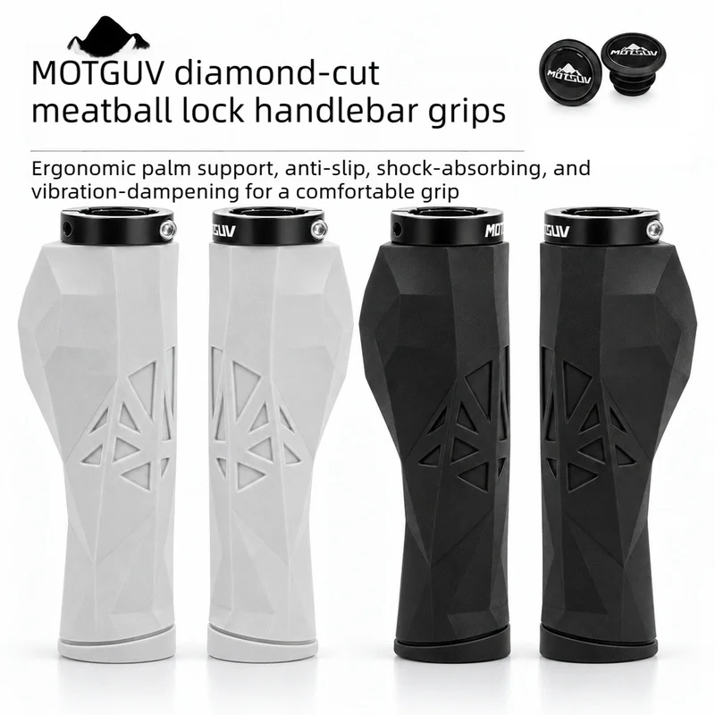MTB Double Lock-On Handlebar Grips, Ergonomic Cushion Support, Anti-Slip Shock-Absorbing Diamond Cut Cycling Bike Hand Grips