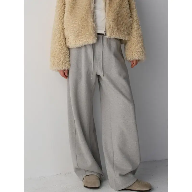 

Maxdutti French Lazy Minimalist Casual Woman Clothes Women's Pants And Trousers Cotton High Waist Elastic Waist Wide Leg Pants