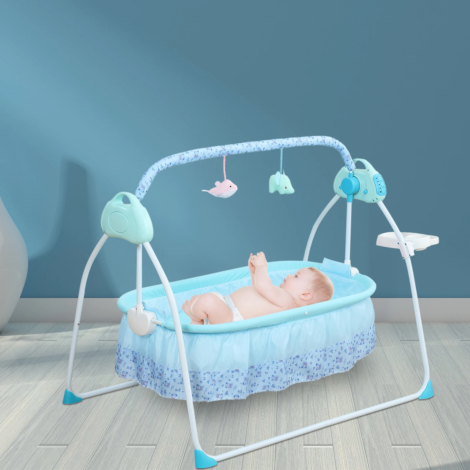 Electric Baby Swing with Protective Mosquito Net, MP3 Music Function, and Soft Mattress – Gentle Rocking Motion, Ergonomic