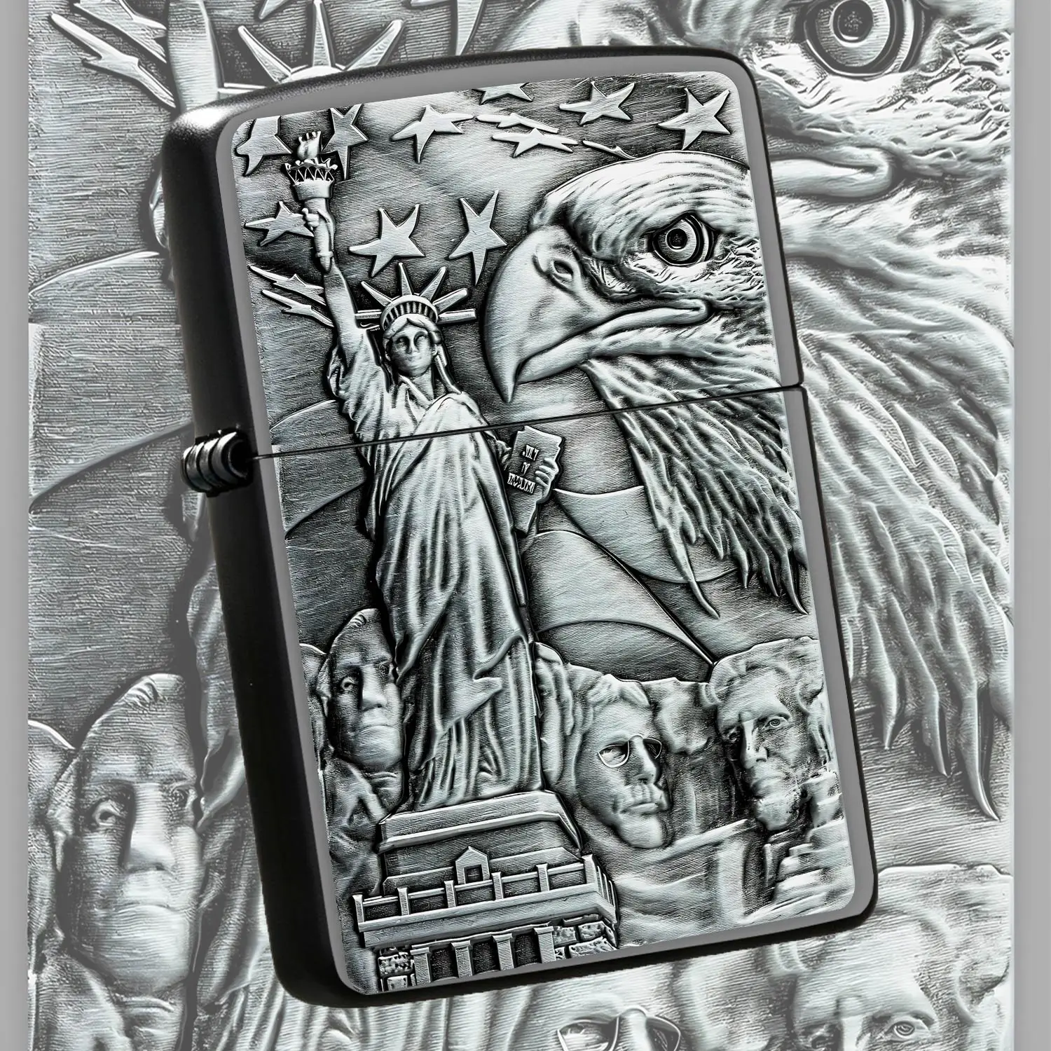 American Patriotic Relief Lighter Featuring Statue of Liberty Bald Mount Rushmore Elements Creative Decorative Collectible Ideal for Daily Use Gifting Suitable for Various Scenes Exquisite Craftsmanship Unique Cultural A Humorous And Intere