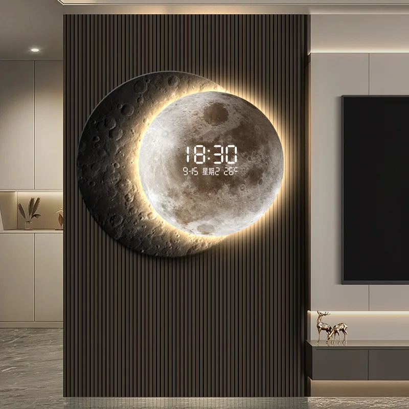 Sentido avançado 2025 tv fundo luz de parede luxo lua sofá com relógio sala estar varanda circular lâmpada mural
