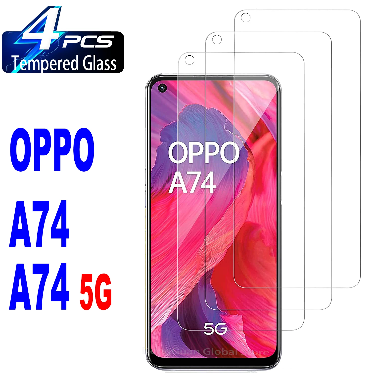 

9H Tempered Glass Film For OPPO A74 5G 2/4Pcs HD Screen Protector Glass