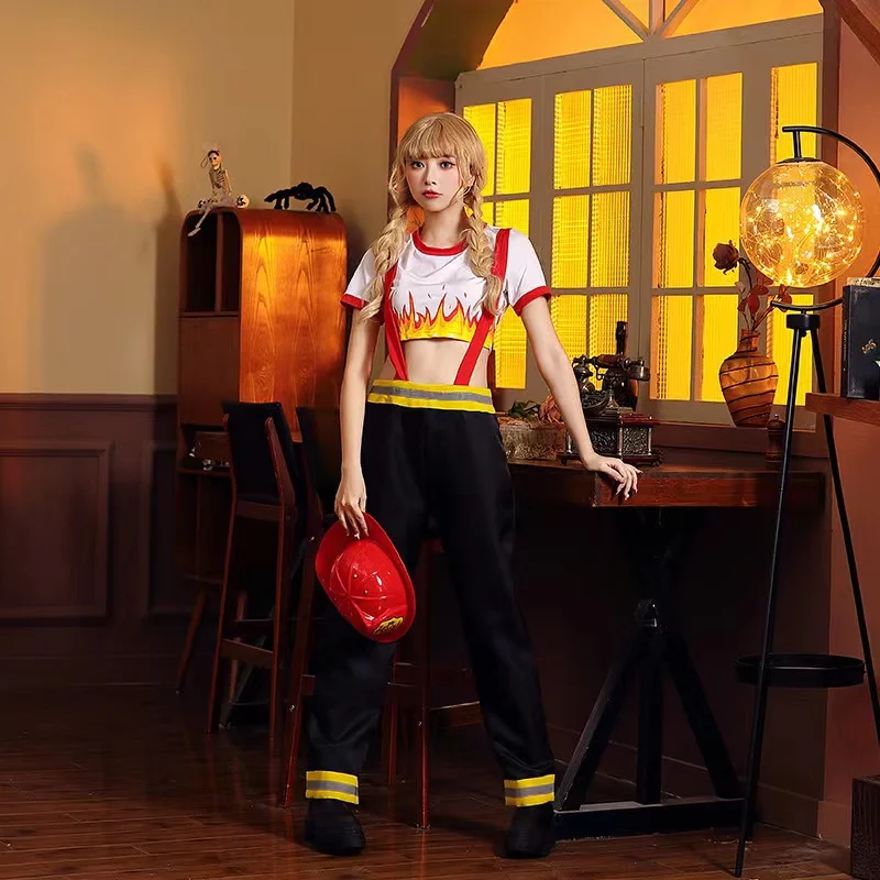 New Women Halloween Firemen Costumes Female Firefighter Cosplay Carnival Purim Parade Professional Role Playing Show Party Dress