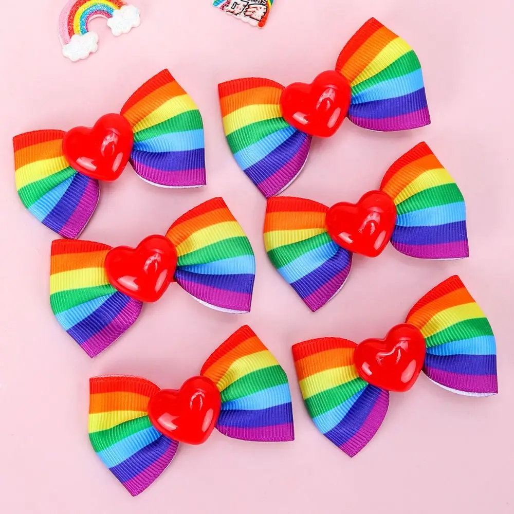 Hair Pins Elastic Rainbow Hair Clips Not Harm Jumbo Large Rainbow Hair Bow Ties Unique Pride Day Ribbon Hair Band Cheer Leading