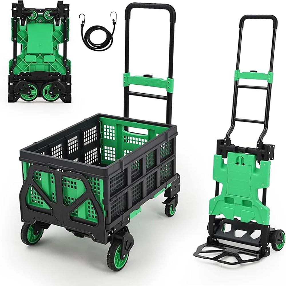 Folding Hand Truck, 330LB Heavy Duty Dolly Cart with Foldable Basket, Portable Cart with Bungee Rope for Luggage, Moving, Office