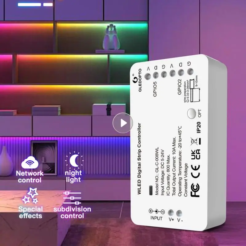 5V-24V WLED Digital Strip Light Controller Over 100 Dynamic Lighting Modes Pixel Lamp Controler WiFi APP Control 800 IC RGB RGBW