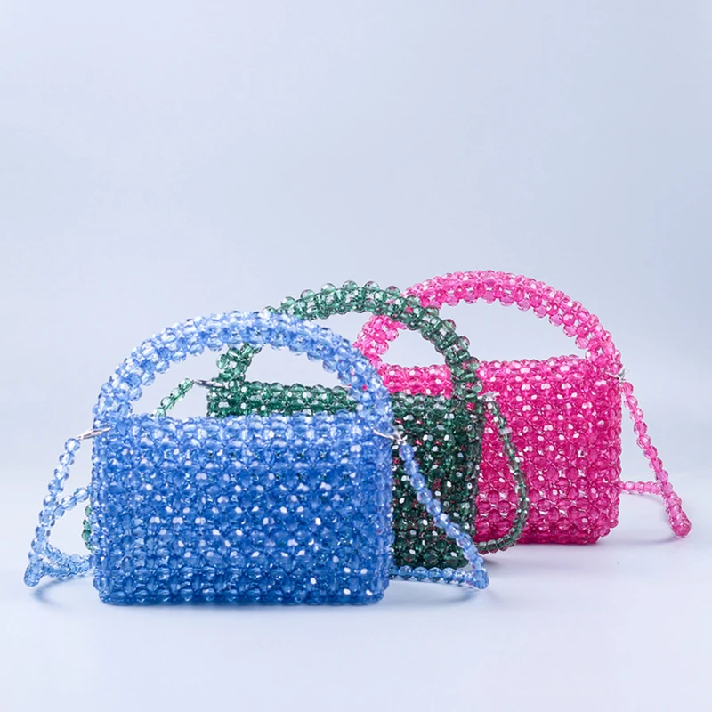 New Handmade Acrylic Beaded Bag Weaving Multi-color Fashion Trend Casual Versatile Hand-held Cross-body Square Bag In Summer