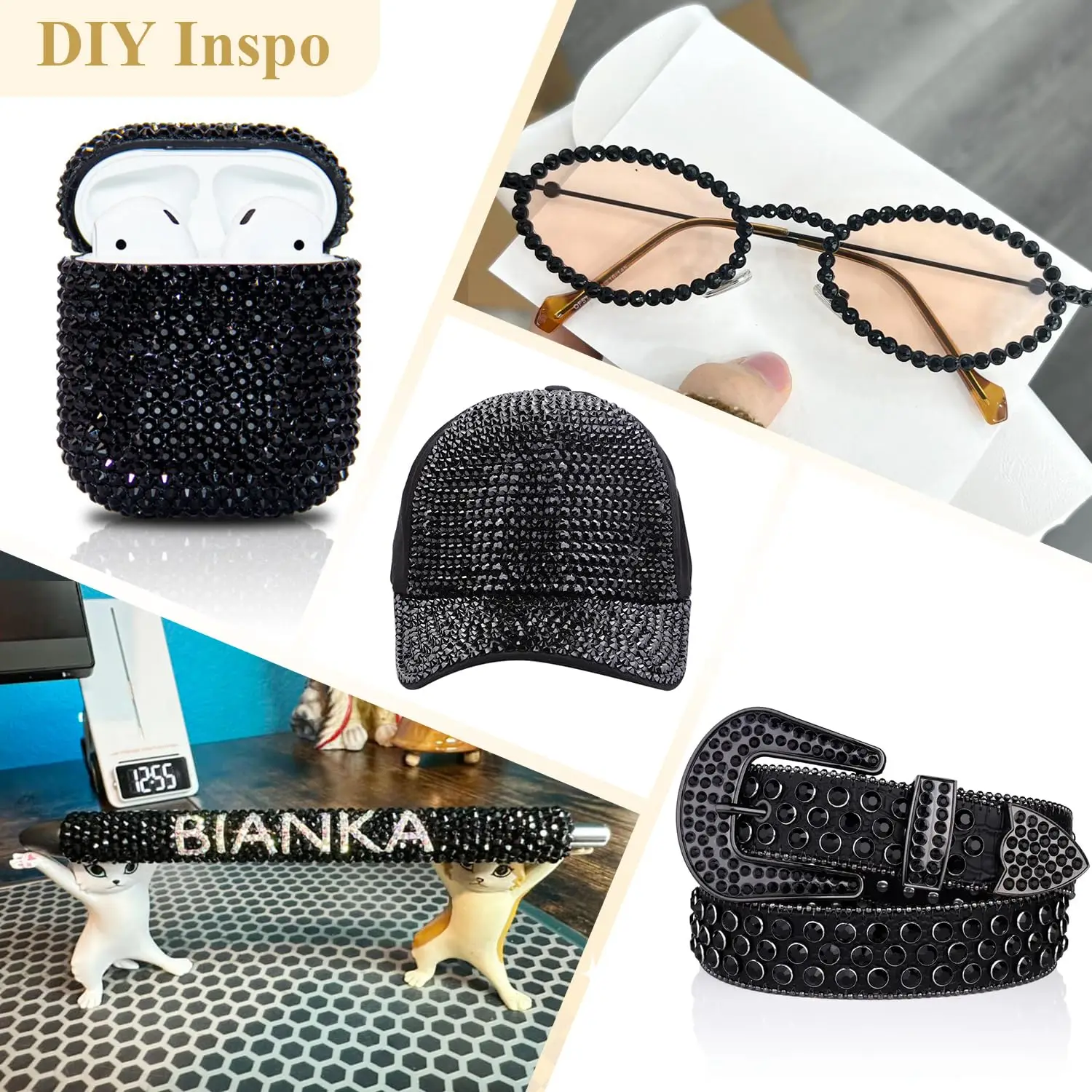 12 Grid/1Box 2-6mm Black Resin Diamond Box Set, Nail Transparent Crystal Rhinestone Kit, Nail Art Charm DIY Nail Accessori