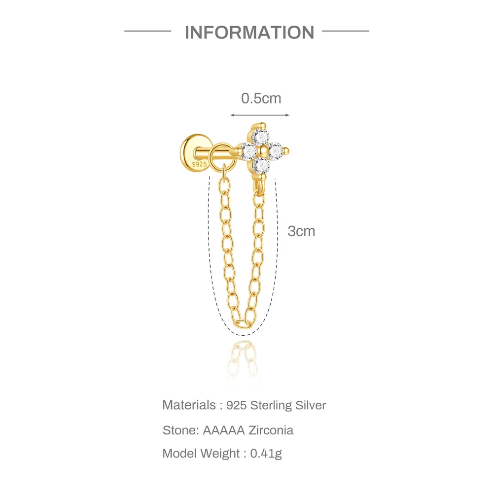 AIDE 925 Sterling Silber Pferdeaugen Doppelschichtige Quaste für Damen, flacher Rücken, Knorpelpiercing, Ohrknochen-Ohrringe, edler Schmuck – Detail 22