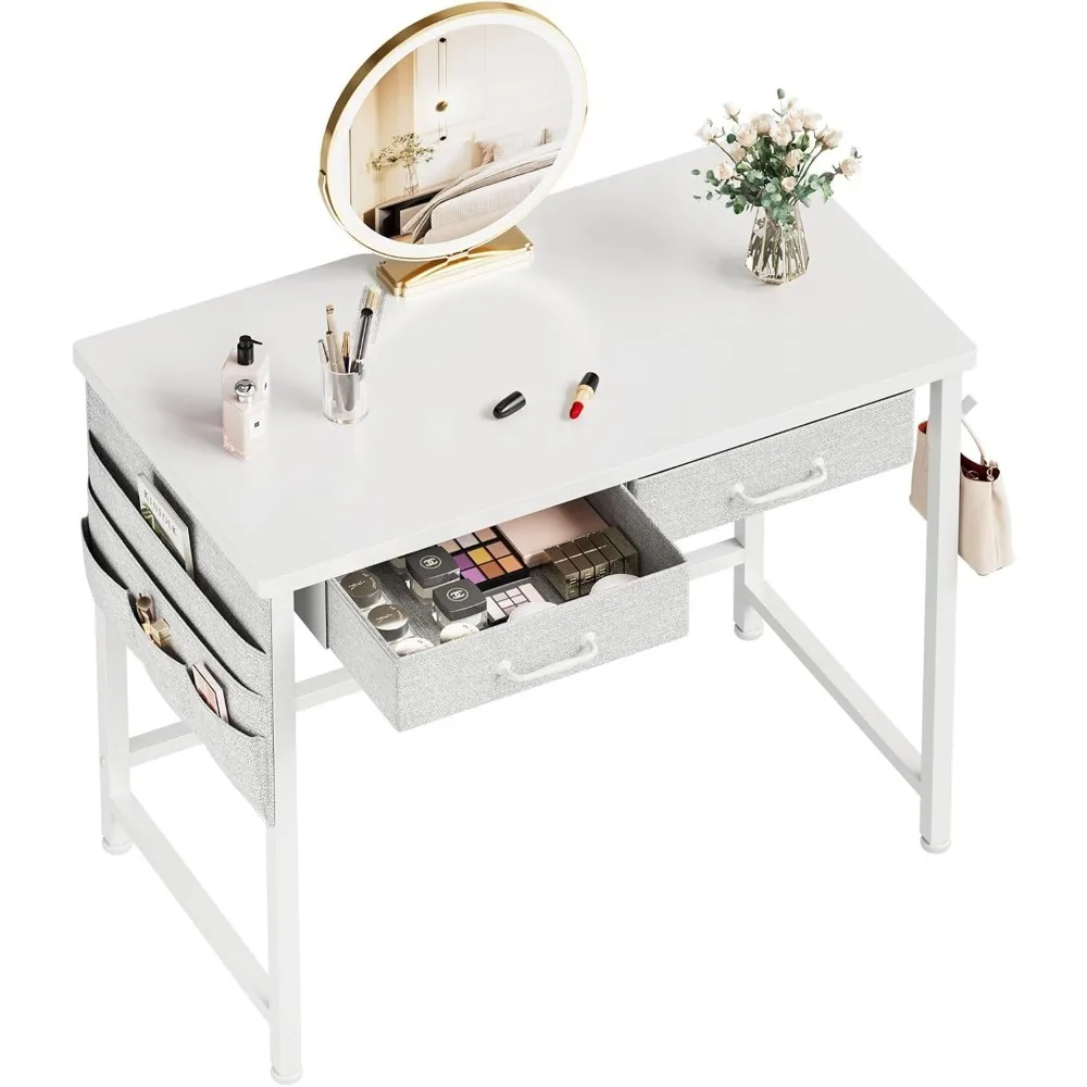 

Small Vanity Desk no Mirror, Small Makeup, 31.5 inch with Drawers, Compact with Storage White Vanity Desk