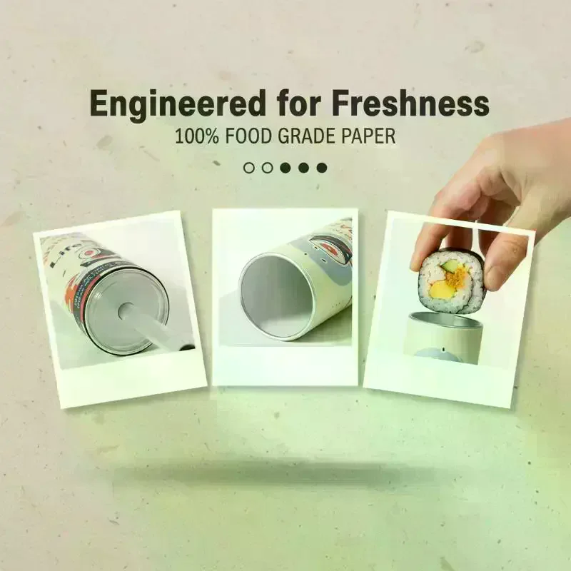 3Pcs Round Sushi Push Box With Sauce Straw Food Grade Sushi Mold Cone Push Up Paper Bucket Packaging Paper Box Bento Accessories