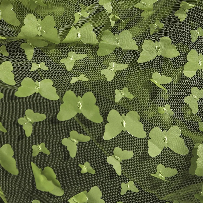 

Зеленая трехмерная танцевальная ткань с вышивкой бабочки, креативное свадебное платье, легкая элегантная дизайнерская ткань для одежды