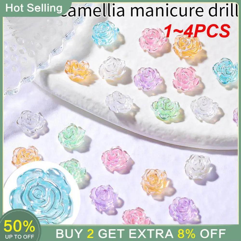 1~4PCS Manicure Nails 14 Colors Resin 3d Camellia Flower Nail Accessories Nail Art Decoration Colorful Crystal Flower