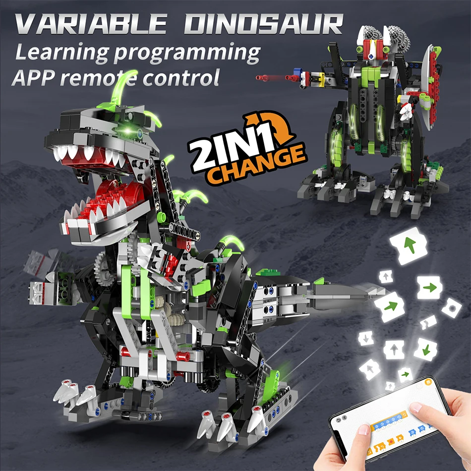 

2 IN 1 City Technical RC Robot Dinosaur Indominus Rex Building Blocks Programming APP Remote Control Bricks Toys for Kids Gifts