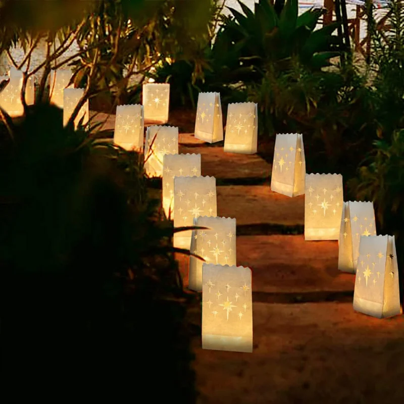 20 Stück/Lot herzförmiger Teelichthalter, Luminaria, Papierlaterne, Kerzenbeutel für Weihnachtsfeier, Hochzeitsdekoration im Freien