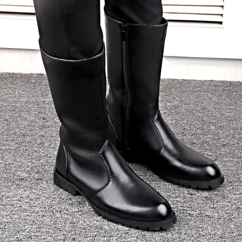 fashion knight boots for men casual soft leather shoes handsome motorcycle high boot black riding long botas hombre botines mans
