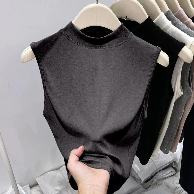 Women's Modal Mock Neck Sleeveless Tank Top Spring Summer New Slim Fit Base Layer Top