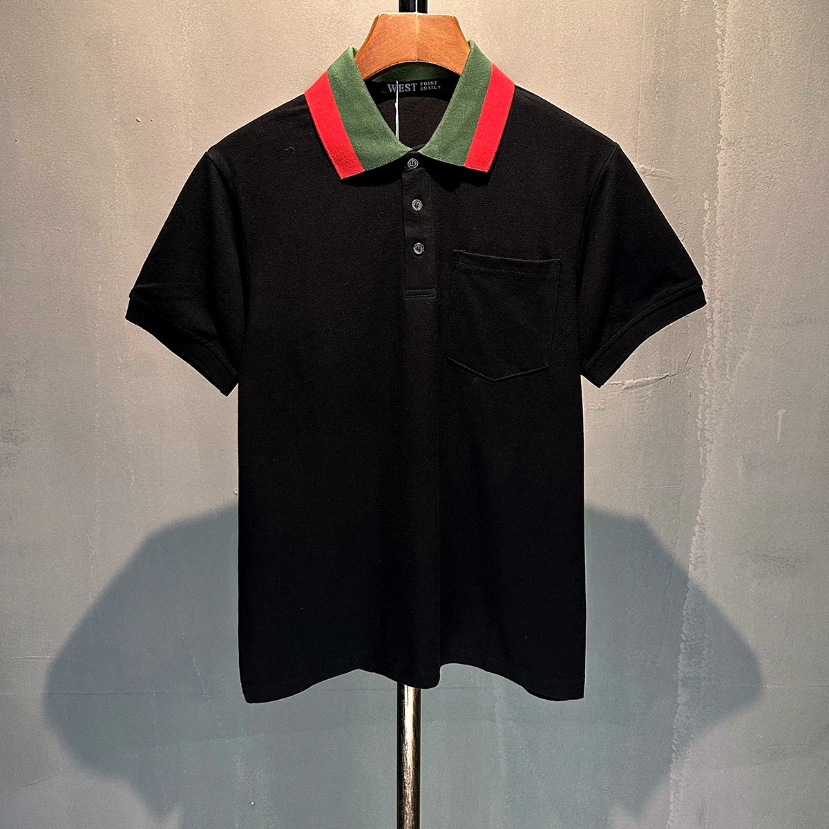 Summer 2024 Trendy Men's Short Sleeve  Shirt Collared T-Shirt Casual Fashion Cotton Youth Daily Wear Block Color Pattern