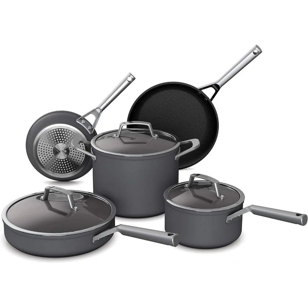 C38000 Foodi NeverStick Premium 8-Piece Cookware Set with Glass Lids, Hard-Anodized, Nonstick, Durable & Oven Safe to 500°F