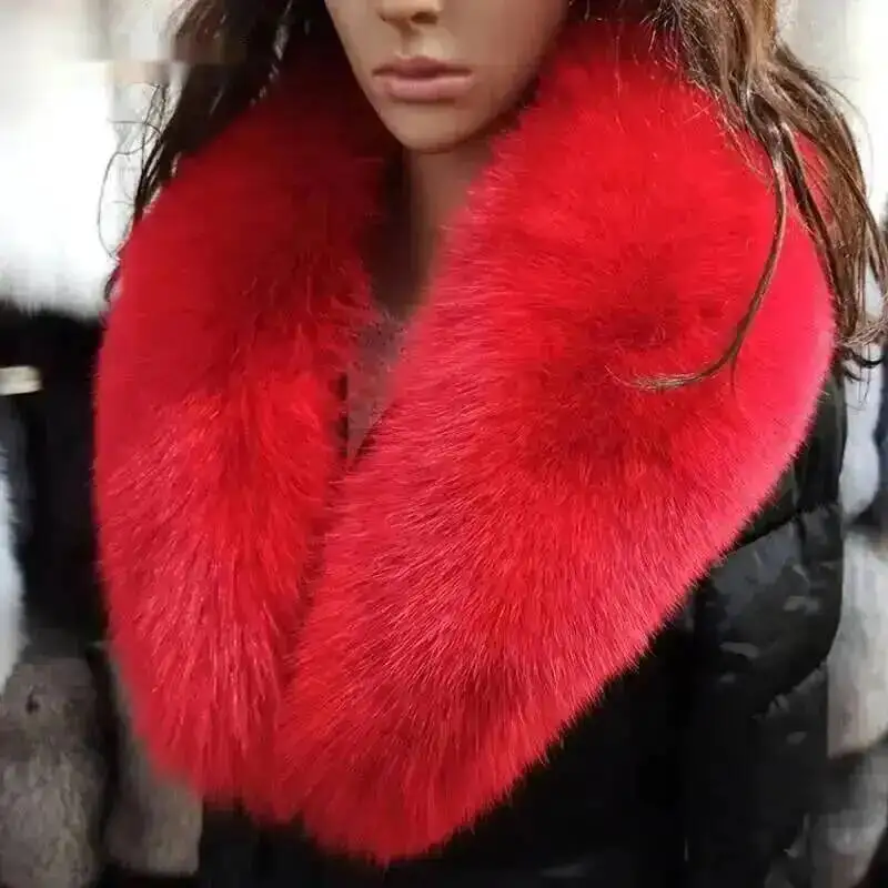 Natural Fox Fur Collar Women Winter New Raccoon Fur Scarf Genuine Coat Decoration Thick Fur Shawls Wraps Neck Warm Long Scarves