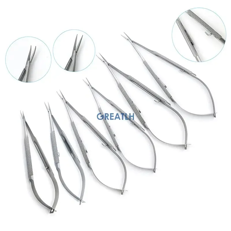 12.5cm/14cm/16cm/18cm Castroviejo Needle Holder with Lock Straight/Curved Tip Needle Clamp Ophthalmic Instrument 1pcs