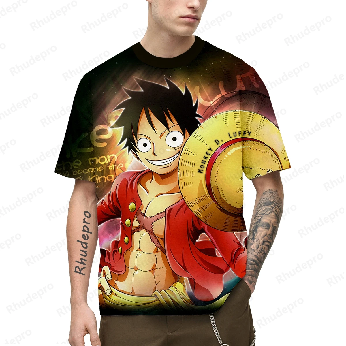 Camiseta de manga curta de anime japonês de uma peça masculina, camisa estampada Luffy 3D, roupas masculinas, tops, populares, 2022