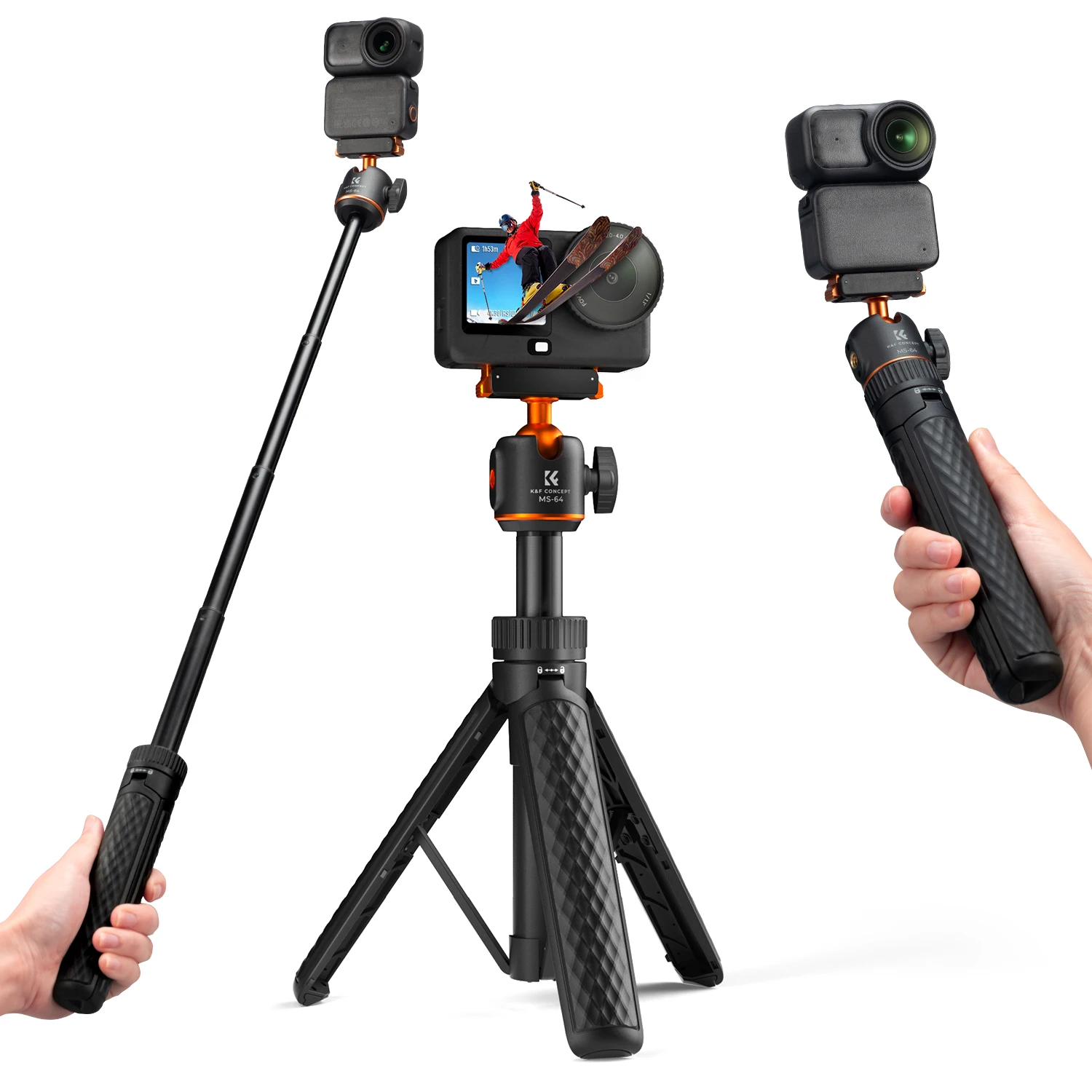 K&F CONCEPT 25.6인치 65cm 마그네틱 퀵릴리즈 삼각대 DJI 오즈모 액션 6 오즈모 나노용 360도 볼헤드 블로깅 스탠드 액세서리