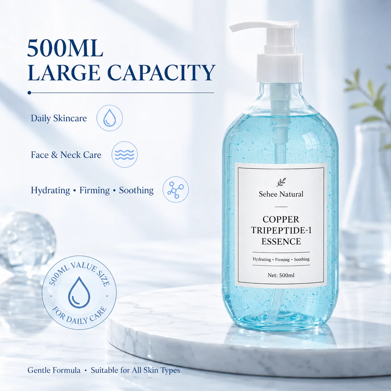 Copper Tripeptide-1 Facial Serum Blue Liquid Essence Strengthen Skin Barrier Fine Lines Soothe Rough Hydrating Anti Early Aging