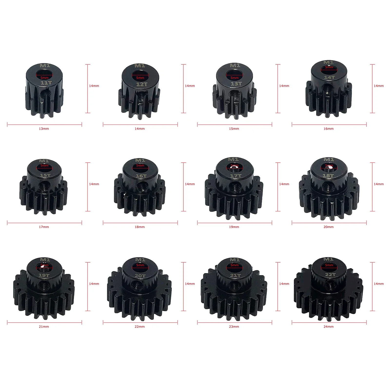 1Pc 11T-34T Motor Pinion Gear M1 5mm Shaft Material Harden Metal Gears Replacement for 1/8 RC Car Buggy Truggy Monster Truck