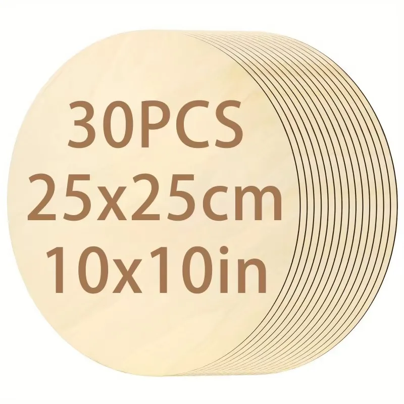 

24/30pcs 10x10 Inch Round Wooden Pieces DIY Wood Board Handicraft Decor Laser-Cut Wooden Round Plates Door Sign Label Home Decor