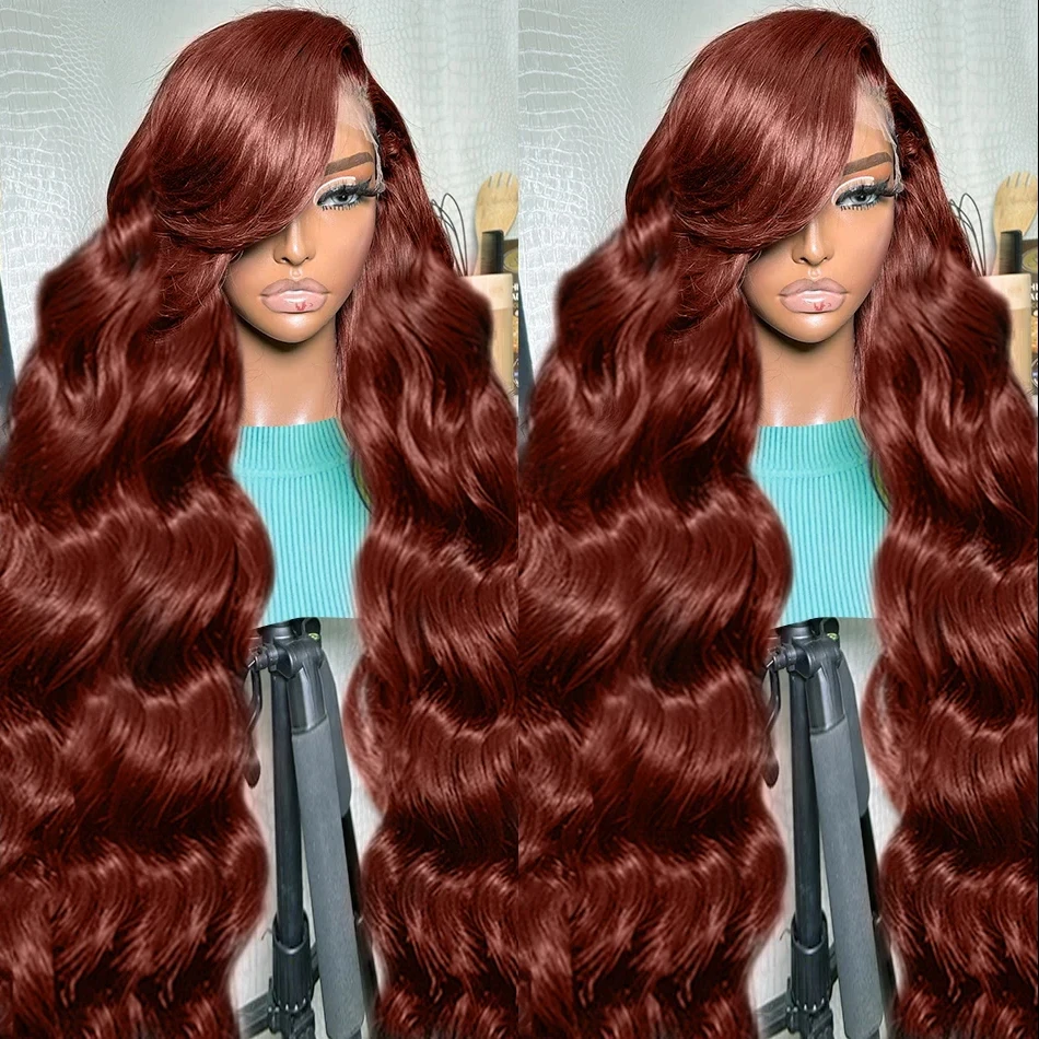 32 34 Inch Reddish Brown Loose Wave Frontal Wig 13X6 HD Lace Frontal Wig Colored Body Wave 13x4 Lace Front Human Hair Wigs