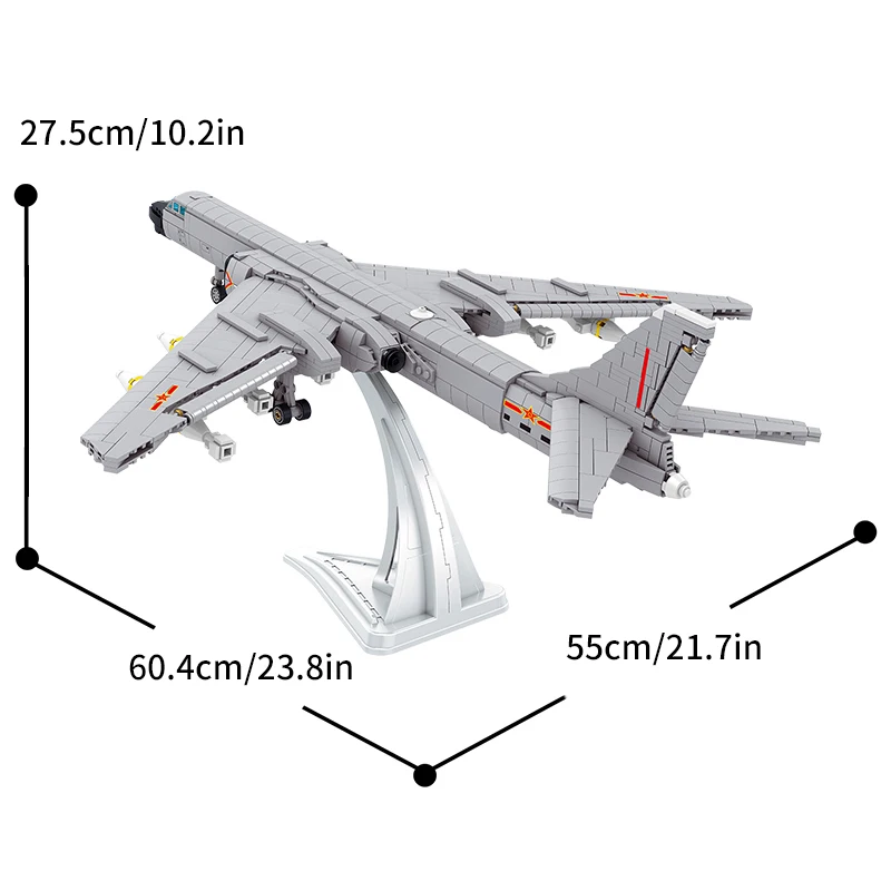 1490PCS Technical H-6k Long-Range Bomber Attack Aircraft Building Blocks Military Stealth Fighter Bricks Toys Children Boy Gifts