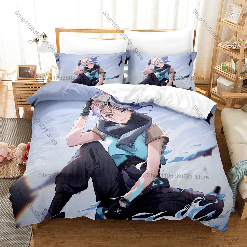3D Print VALORANT Jett Bedding Set Cartoon Gaming Duvet Cover Pillowcase Set Soft Breathable Home Textile Bedroom Decor