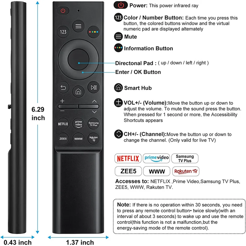 New Niversal for Samsung Smart TV Remote Control,Infrared Samsung Remote Control with Netflix, Prime Video, Samsung TV Plus