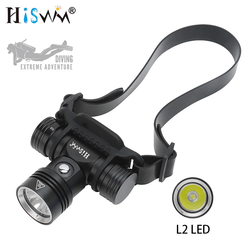 

HISWN DH01 Powerful Diving headlight L2 LED 1000LM Intelligent power light display 18650 battery Rechargeable head flashlight