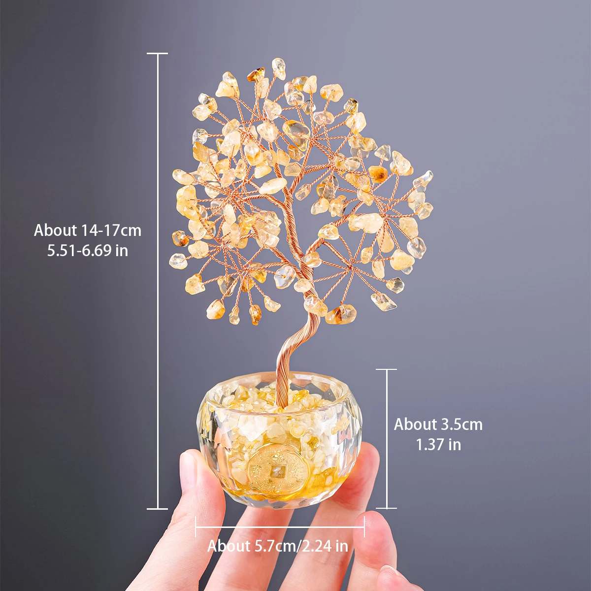 1PC Natural Crystal Crushed Stone Tree Little Bowl Glass Base Pedestal Creative Hand Woven Crystal Tree