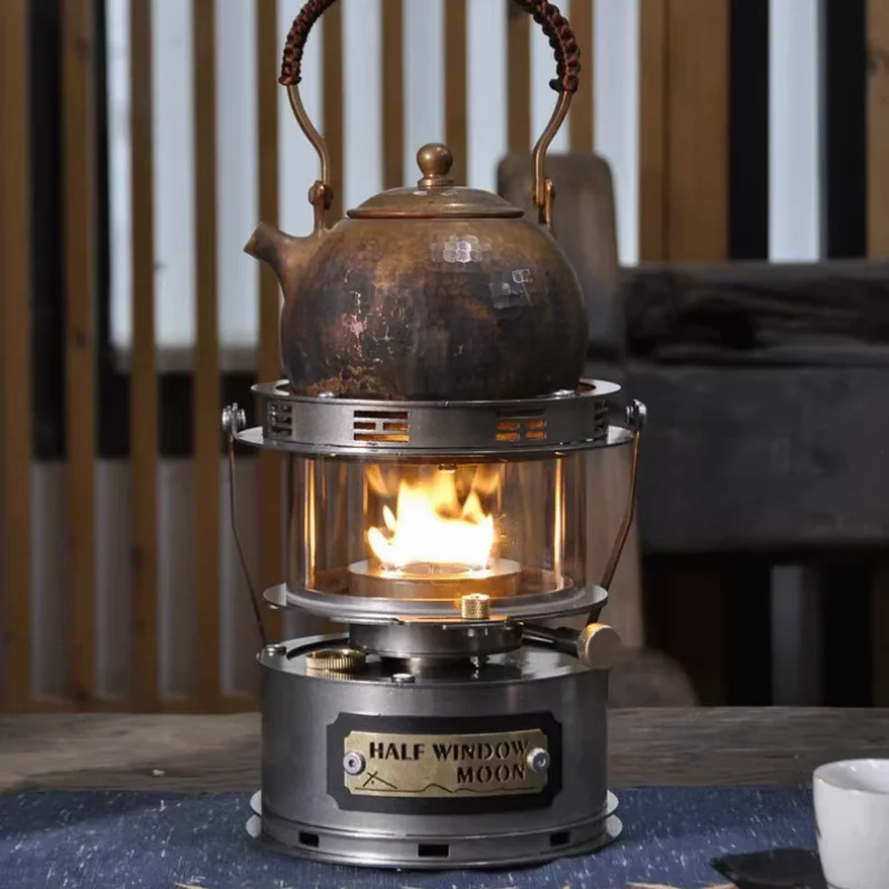 Mini Kerosene Heater 360° Viewing Fire Lamp Stove Portable Camping Lantern Stove Stainless Steel Kerosene Stove for Tea Picnic