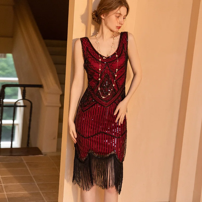 Sequin Tassel HigH-end Dinner Party Dress, 1920s, Host 8002