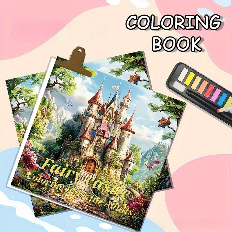 Fantasy Fairy Castle Design Coloring Book for Adults - 20Sheets, Premium Thick Paper, Mixed Color and Emotional Release