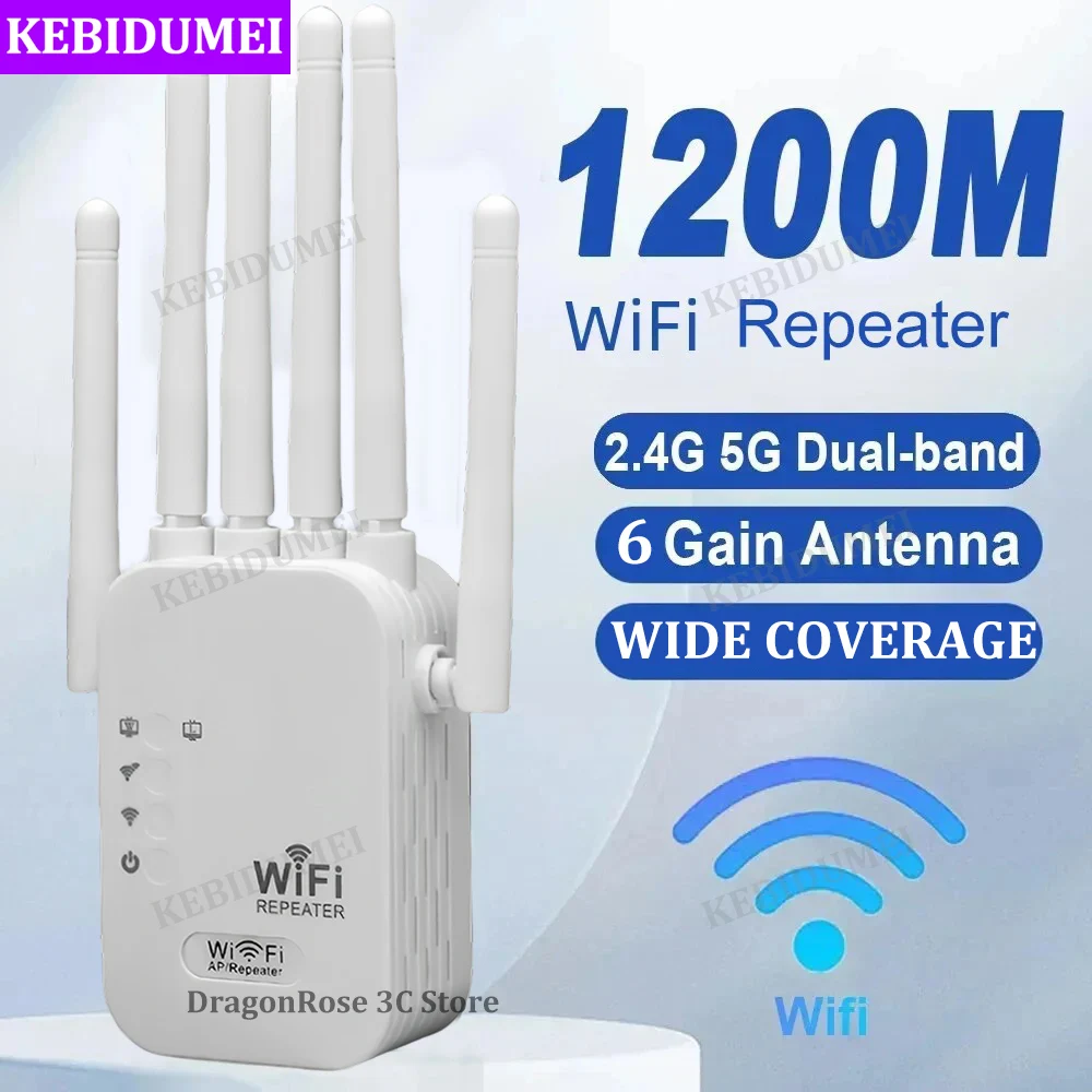 1200Mbps Wireless Repeater WiFi Router 2.4G 5G Dual Band WiFi Signal Extender Wi-Fi Amplifier Long Range Signal Booster Router