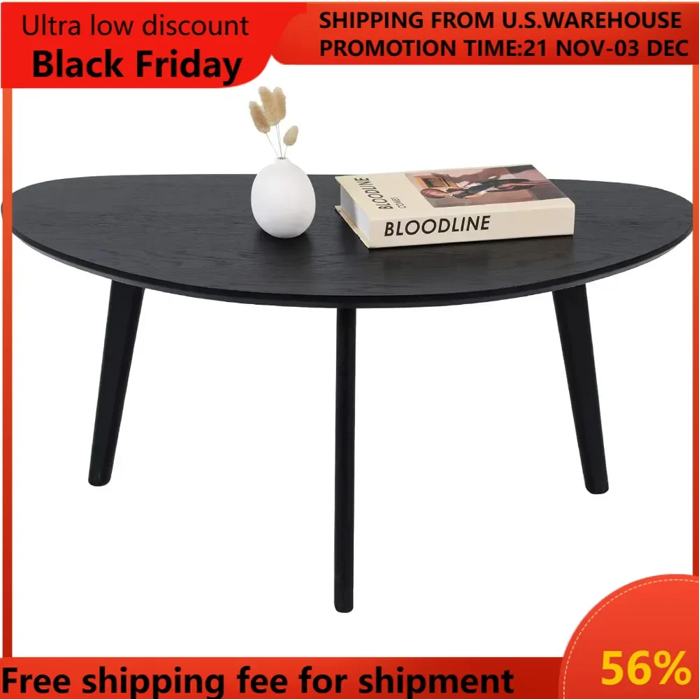 Small Black Oval Coffee Table for Small Space , Simple Modern Center Table with OAK Wood Legs-Black-18.9