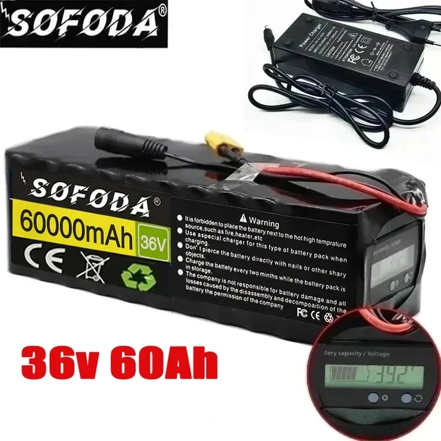 

36V battery 10S4P 60Ah battery pack 1000W high power battery 42V 60000mAh Ebike electric bicycle BMS Capacity Indicator+charger